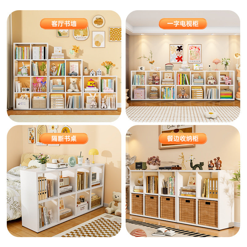 Modular grid storage cabinet - freestanding or wall-mounted, steel bookcase for home, kids' picture books, minimalist storage