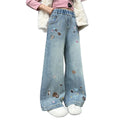 Girls' jeans - spring/autumn  new collection - stylish and relaxed fit straight leg jeans for older girls and teens - embroidered wide leg pants