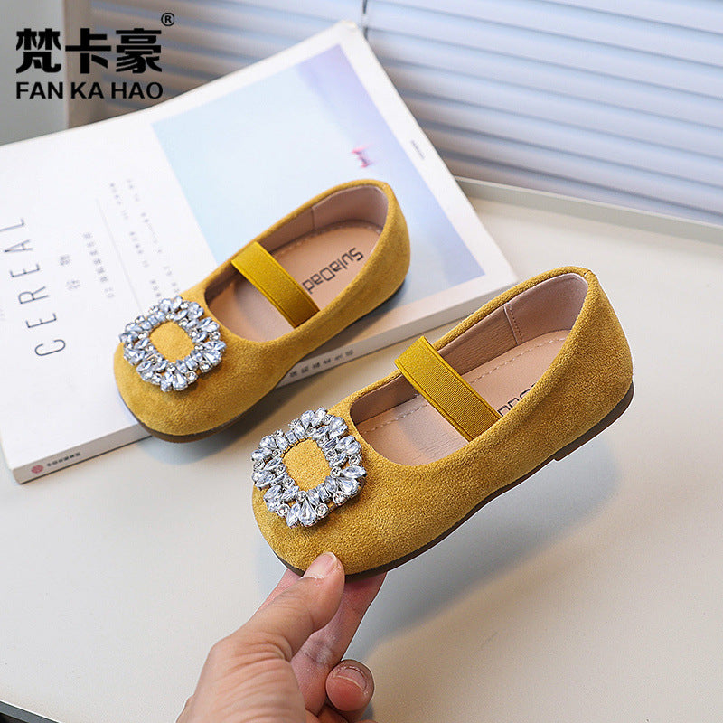Vancahao niche design girls' rhinestone princess shoes,  spring/autumn new collection, children's low-cut bowknot flats