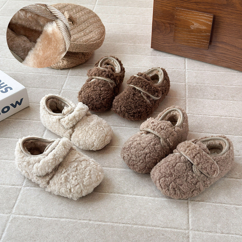 Children's plush shoes, autumn and winter 2025 new Korean version of girls' warm cotton shoes, boys' soft-soled Doudou shoes