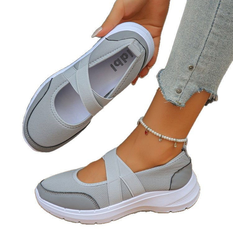 spring and summer new arrivalexportcasualflats women's thick sole flying woven breathable velcro casual mesh plus size women's shoes