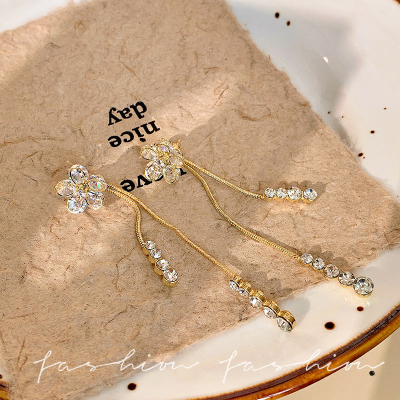 Two-wear earrings: exquisite zircon flower tassel earrings for women - stylish, elegant, and luxurious long earrings