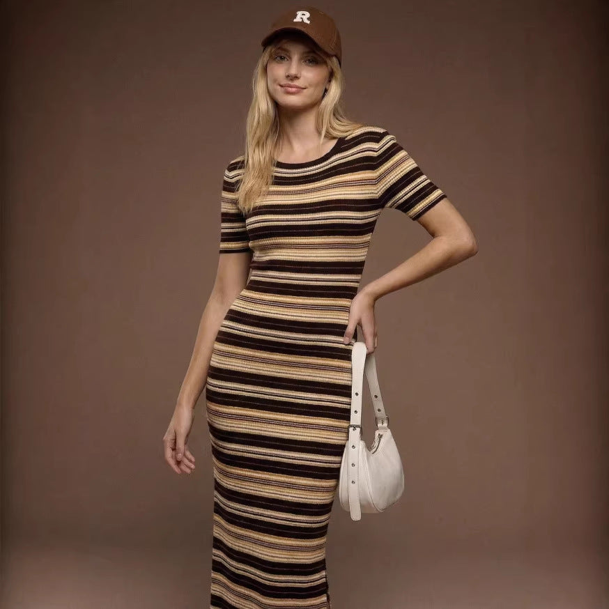Korean style striped square neck midi dress - slimming, elegant, new summer  collection