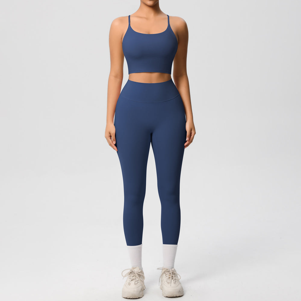 New arrival: double-sided brushed solid color seamless back compression yoga set - breathable workout outfit for running and fitness (two-piece)