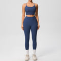 New arrival: double-sided brushed solid color seamless back compression yoga set - breathable workout outfit for running and fitness (two-piece)