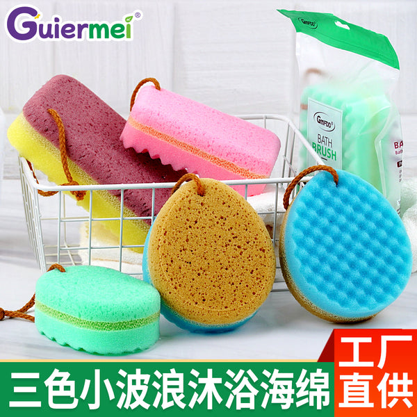 Three-color small wave bath sponge bath rub back honeycomb seaweed sponge wipe bathroom products cleaning brush bath towel