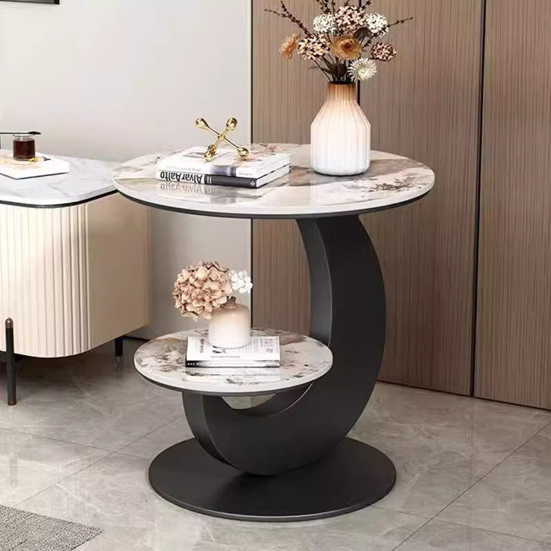 Accessible luxury slate sofa side table casual modern double-layer corner table small round table creative balcony coffee table bedside table round table
