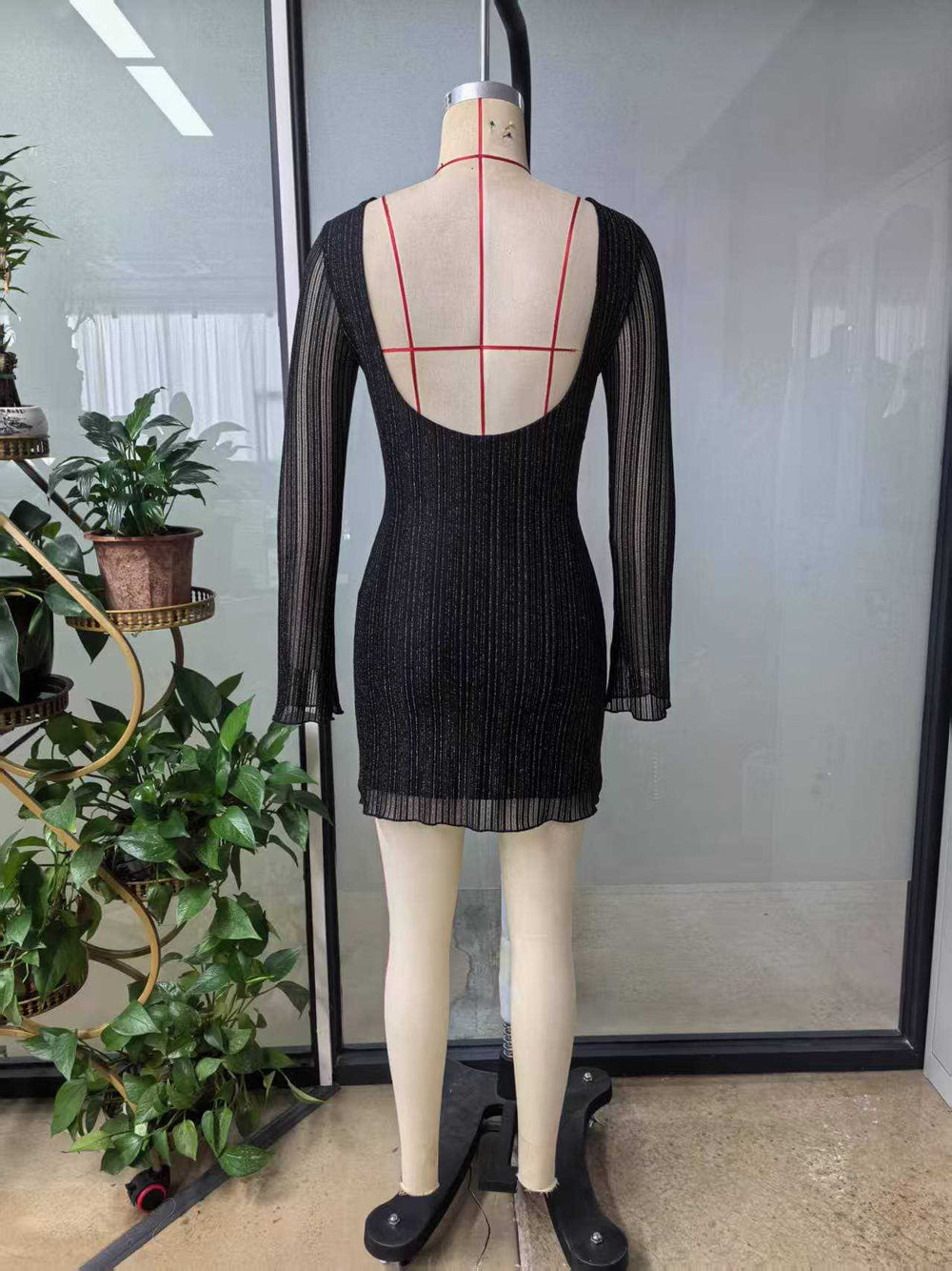 women's mesh backless dress fashion style flare sleeve hot girl short skirt vacation style dress