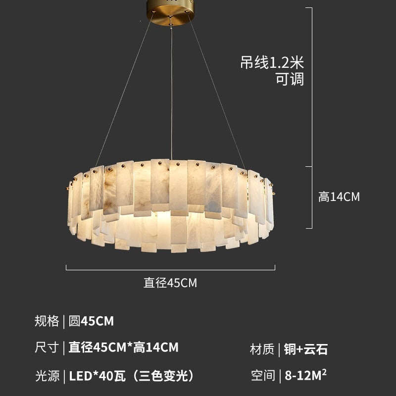 Modern minimalist spanish natural cloud marble translucent living room cross-border all-copper spanish cloud marble chandelier