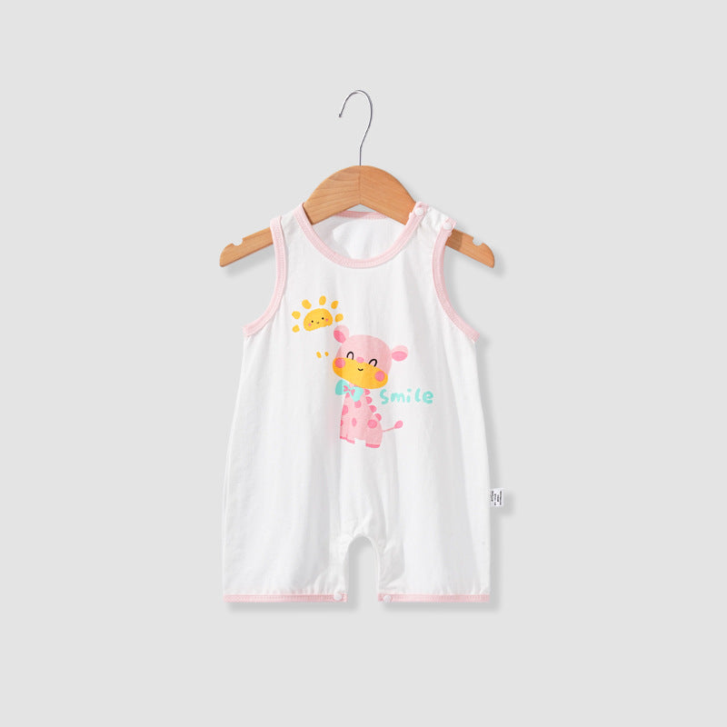 Baby sleeveless romper summer thin newborn bodysuit unisex infant crawling suit cartoon onesie
