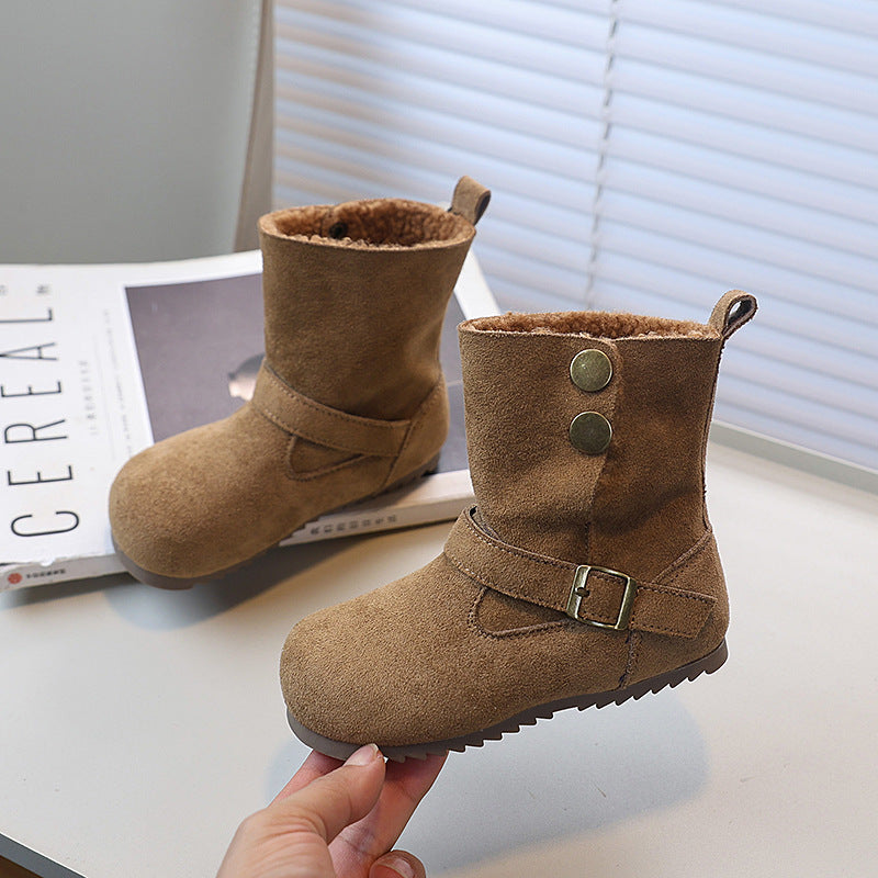 Vanka hao girls' boots rivet style double strap fleece-lined lamb birkenstock boots winter cold-proof knee socks fashion boots