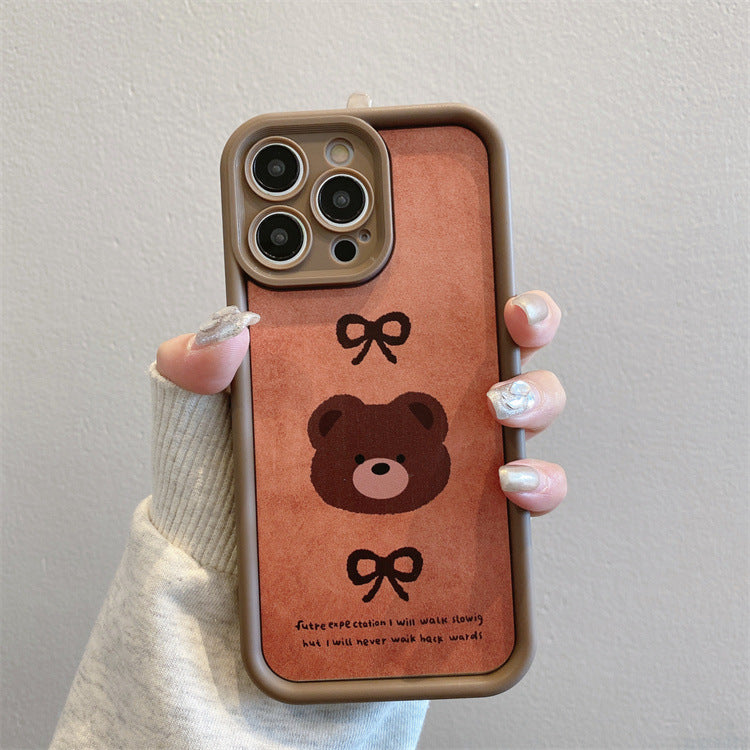 Autumn and winter high bamboo suitable for iphone18pro plaid bear mobile phone case apple 17/15 bear lanyard protective cover