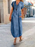 Independent station  fashion clothing summer short-sleeved denim dresscasualwork clothingloose women's dress