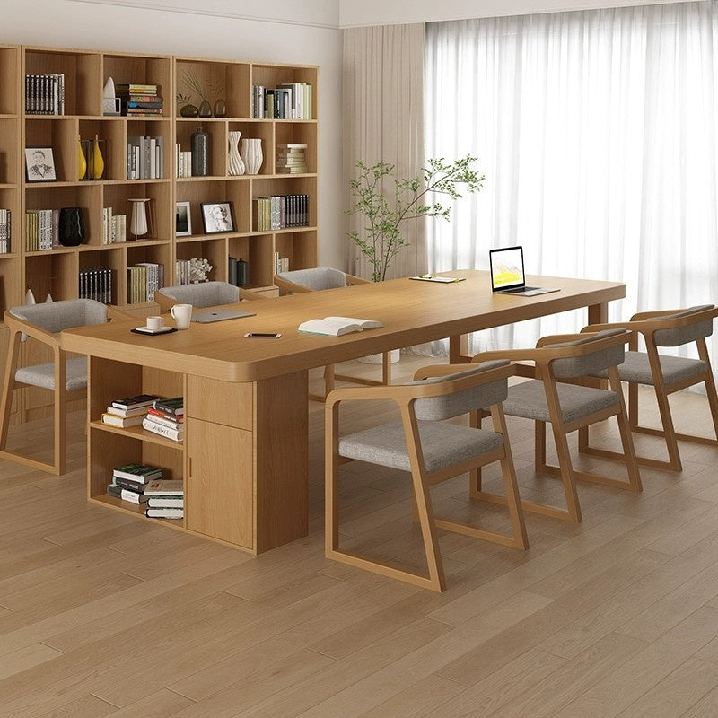Scandinavian solid wood long table bookcase all-in-one writing table for home study table office desk workbench