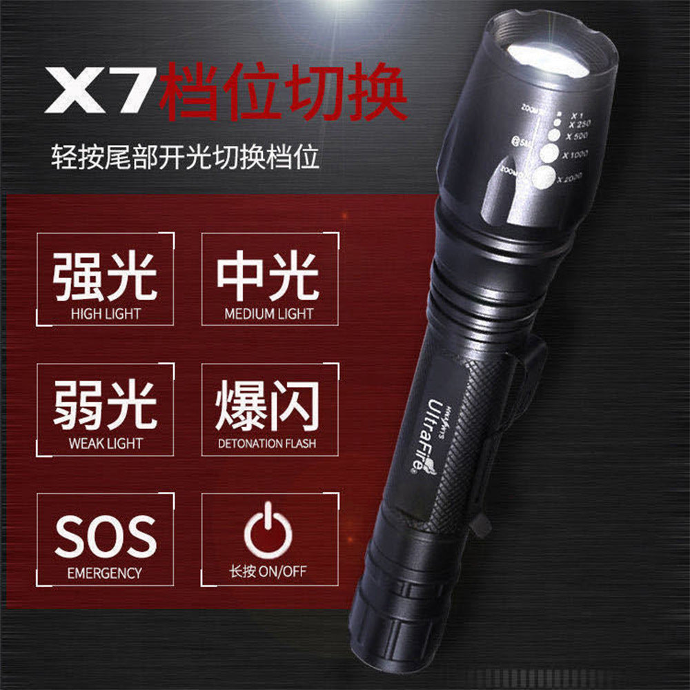 Cross-border  strong light flashlight, long-shot aluminum alloy telescopic flashlight T6 upgrade L2 manufacturer sales