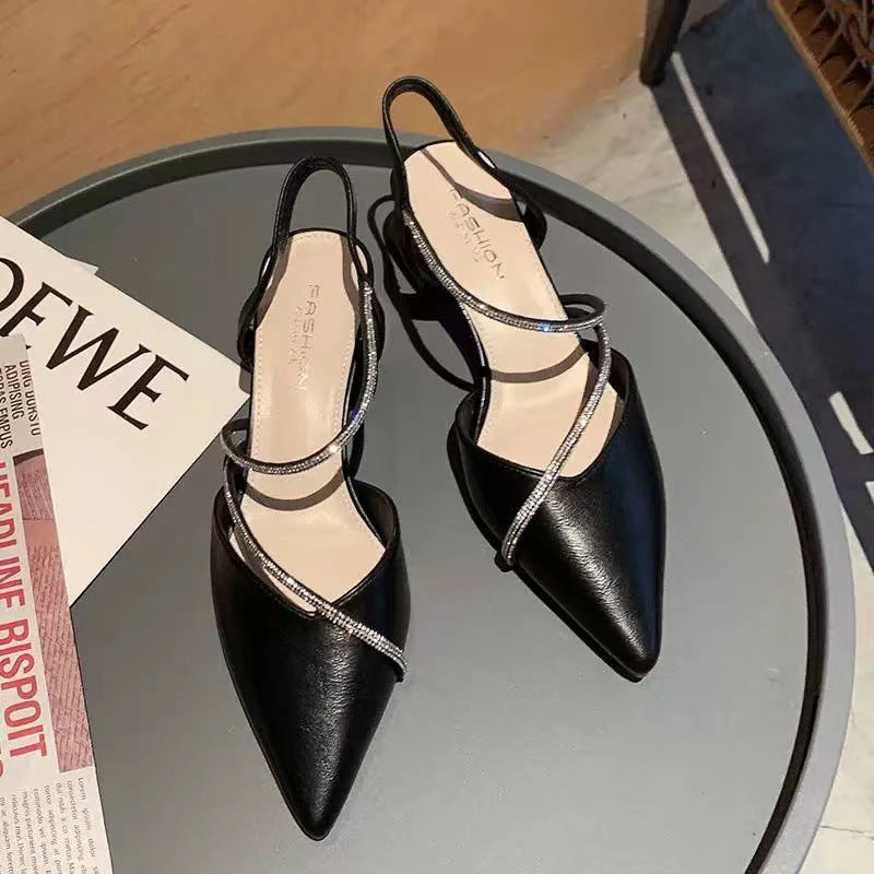 Stunning 2024 new women's sandals: chunky heel, french style, summer high heels, closed-toe shoes, pointed toe pumps, elegant women's footwear