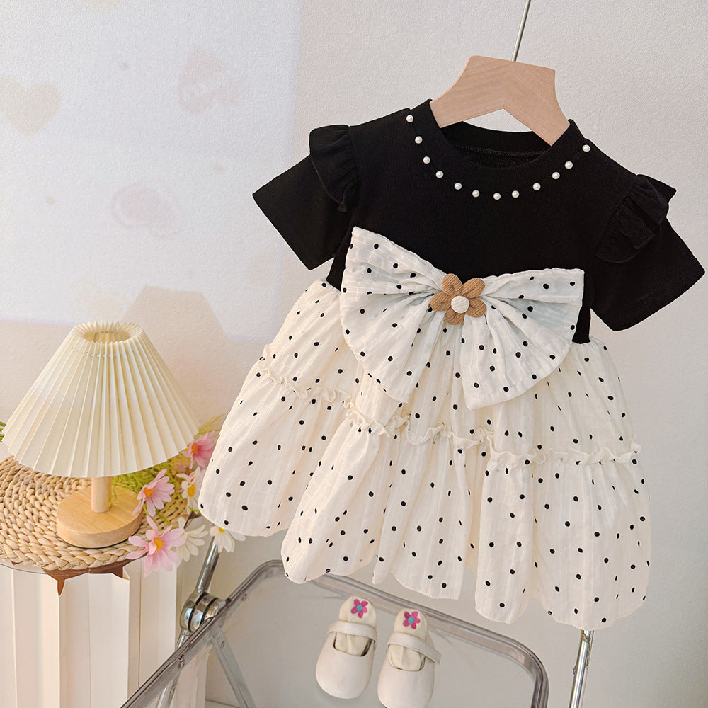 Girls' summer dress : korean style, trendy new arrival, chic infant and toddler dress with flutter sleeves, polka dot print, and round neck