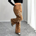 American brown star raw edge patch wide-leg jeans women's high waistloose floor-length straight-leg pants cross-border hot sale