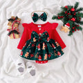 foreign trade christmas element long-sleeved jumpsuit european and american infant pit strips flying sleeves embroidered santa claus printing