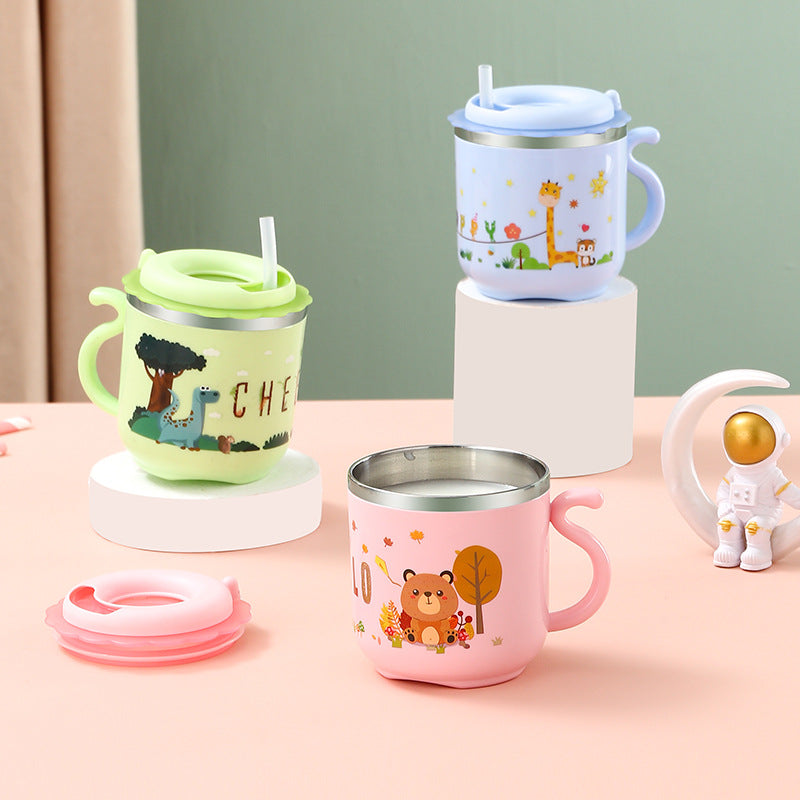 304 stainless steel mug, kids' cartoon cup, family matching water cup set (family of three), children's rice bowl and soup bowl