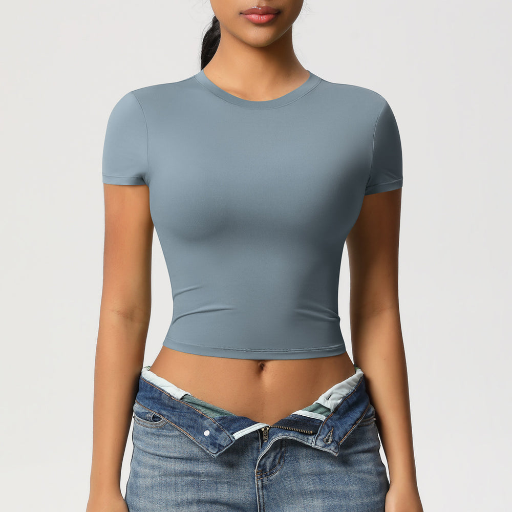 double-sided nylon casual tight-fitting quick-drying pilates tops yoga wear short-sleeved running fitness sports t-shirt