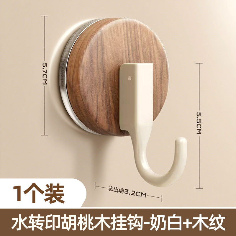 Walnut wood grain suction cup hooks - no drilling, heavy duty, over-the-door organizer for backpacks, hats, bathroom storage