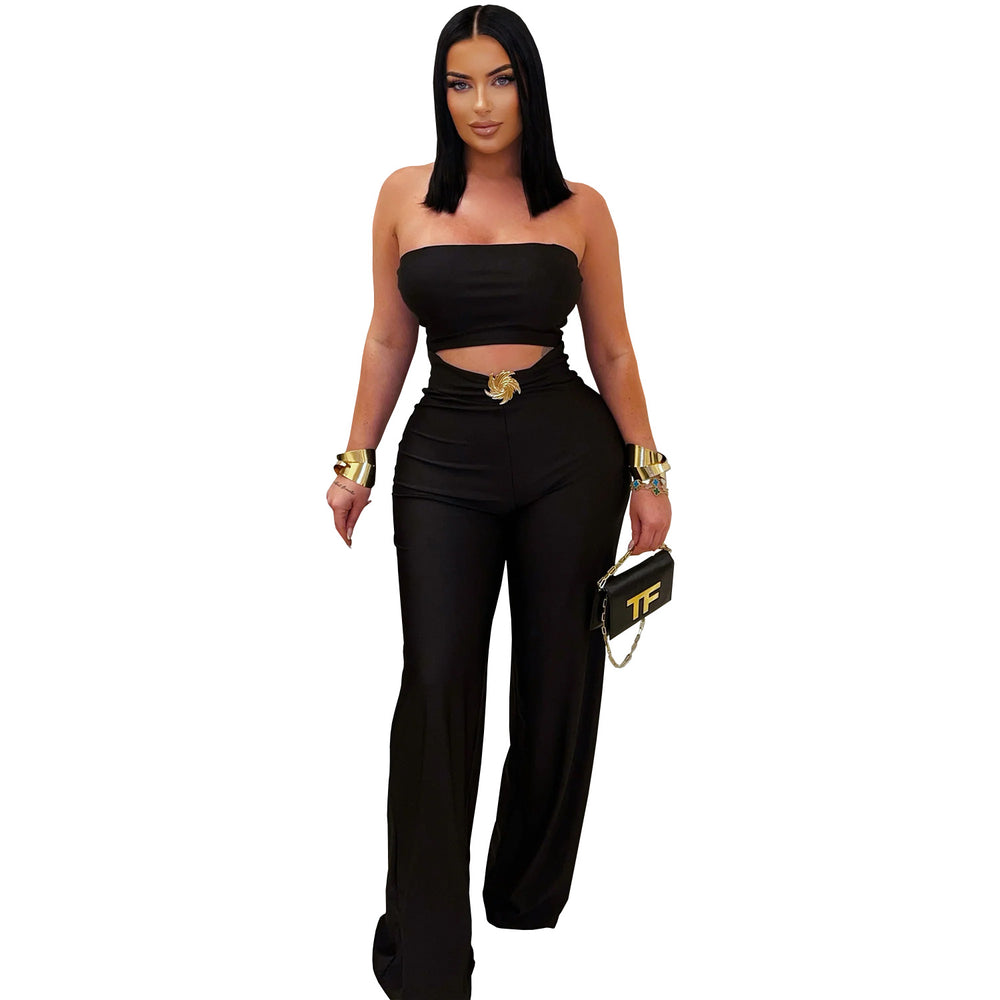 C7535 cross-border   fashion women's summer new slim-fit stretch casual jumpsuit