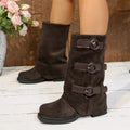 Thick sole hidden heel pants boots women  new arrivalautum knight long boots thick heel buckle western pile boots