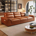 Vintage oil wax leather sofa - living room light luxury, small apartment, home use, straight row 3-seater/4-seater sofa