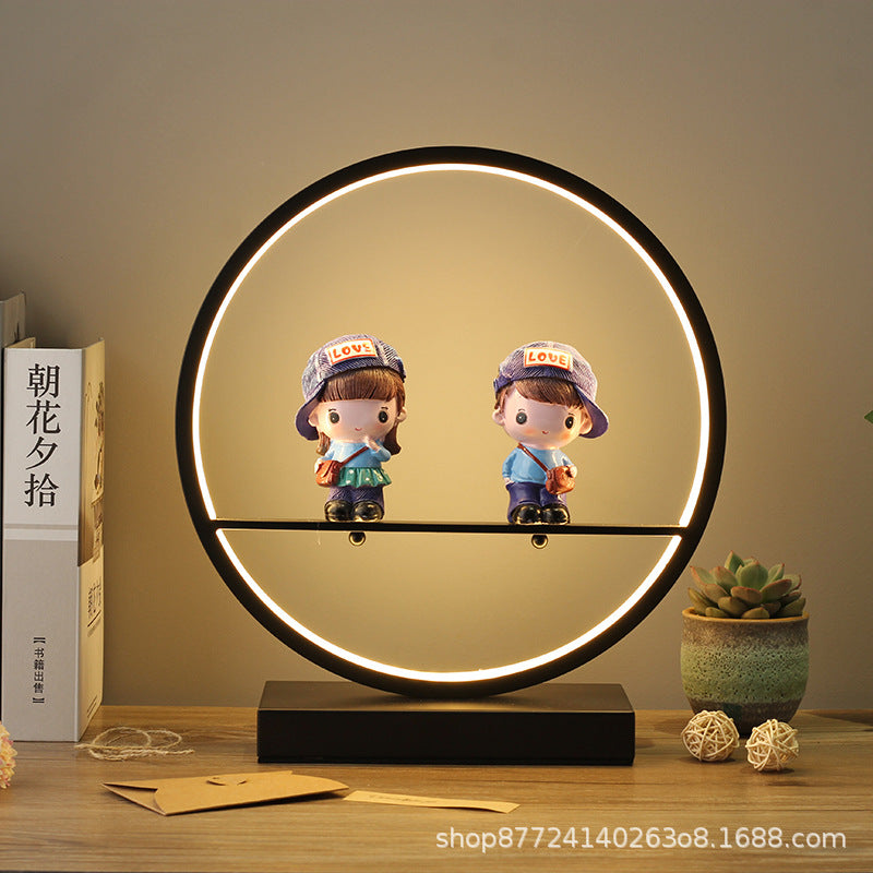 Black and white round table lamp - bedroom bedside lamp - creative cartoon doll - wedding gift - remote control dimming touch lamp