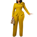 D546  fashion women's winter new arrival: stylish and elegant solid color long sleeve top and pants african print set