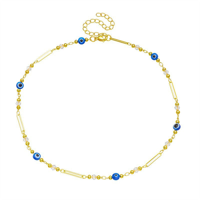 Amazon fashion devil's eye imitation pearl clavicle chain 14k gold beads copper beads beaded ot buckle women's necklace