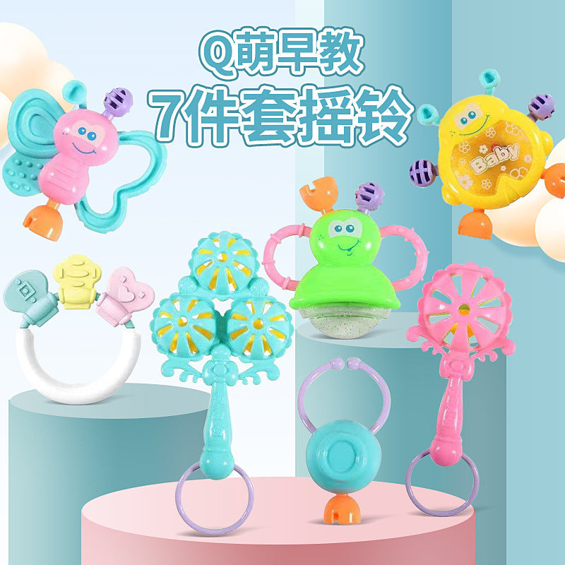 Baby Rattle Toy Creative Educational Early Education Baby Grasp Toddler Soothing Props Bite Tooth Glue Bell Set