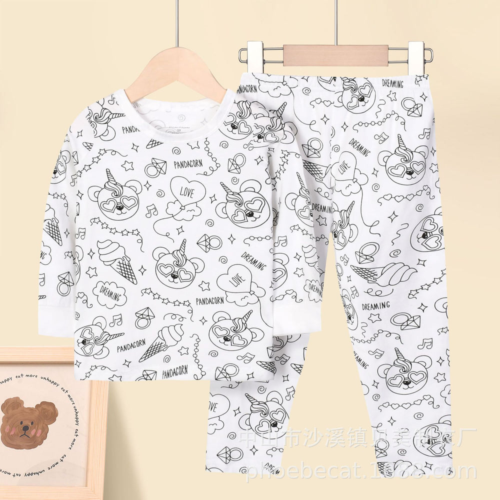 Export independent station stretch cotton boys engineering vehicle sketch coloring plaid fun diy hand-painted graffiti suit