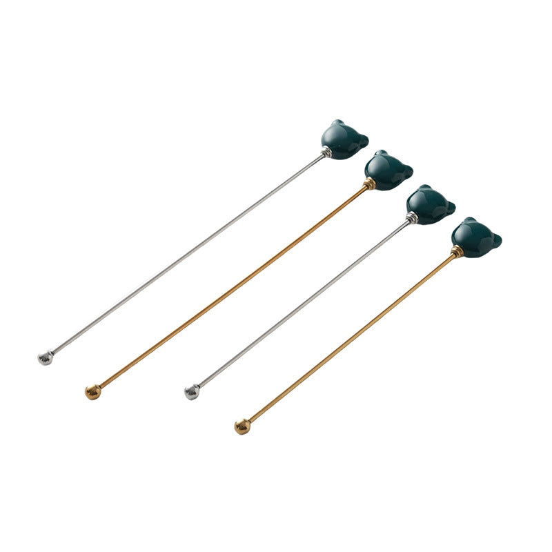 Candy-colored ceramic bear head stirring stick - anti-scald, high-style coffee stirrer & 304 stainless steel wine stirrer