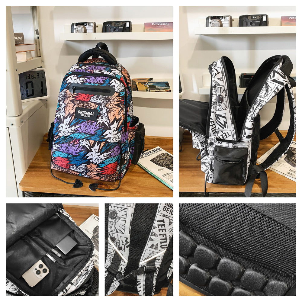 Men's backpack - large capacity college & high school student backpack - trendy brand fashion couple backpack