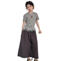 Korean style girls' plaid lace short-sleeve t-shirt set,  new arrival, super cute wide-leg pants two-piece outfit for mid-to-large children