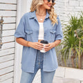 Fashion cross-border trade   independent station new arrival slimming look denim single-breasted short-sleeved casual shirt for women