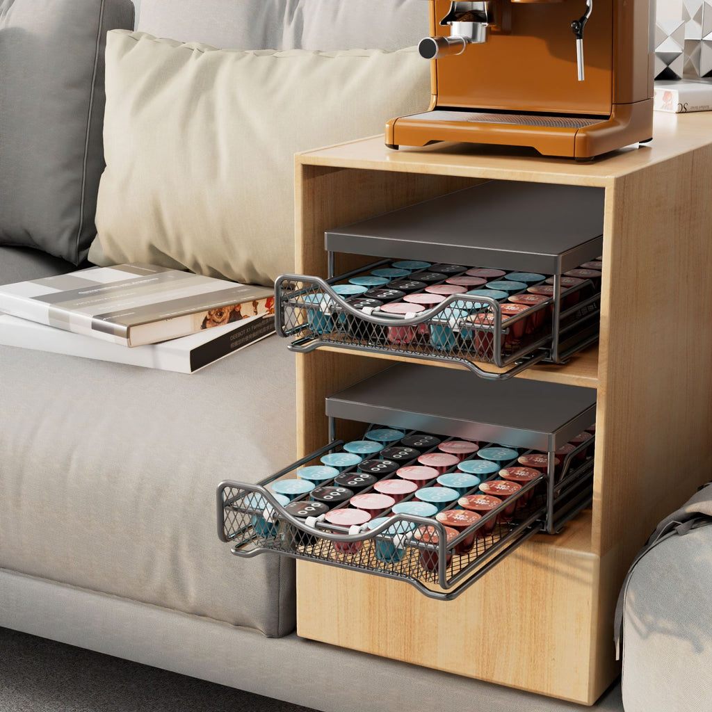 Customized coffee capsule storage rack Pull-out dust storage box Desktop tea bag Coffee machine base rack