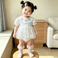 Baby summer clothes: adorable princess romper for baby girls - stylish, sweet, lightweight, short-sleeve, triangle-neck snap-crotch bodysuit