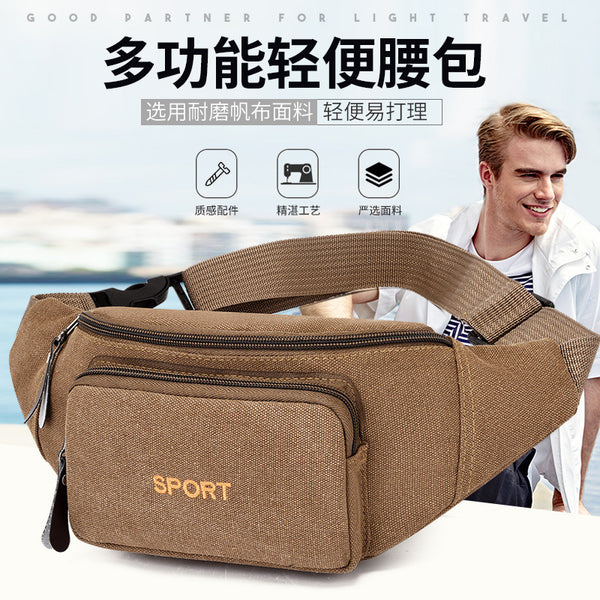Canvas Fanny Bag Men's Satchel Sports Breast Bag Belt Small Cloth Bag Mobile Phone Bag Fitness Multifunctional Wallet