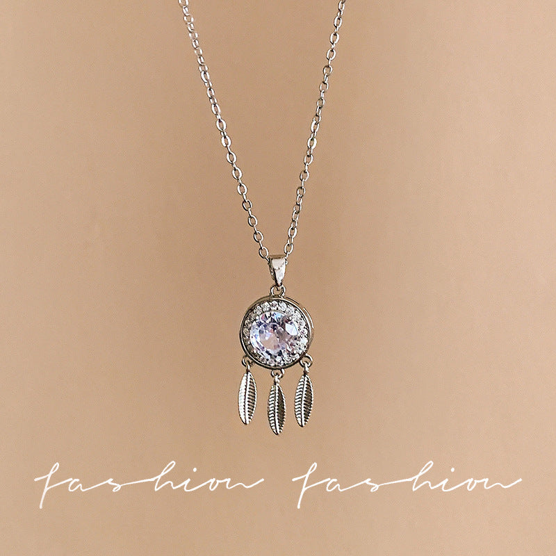 Casual moonstone dream catcher necklace for women, accessible luxury, unique design, clavicle chain, elegantniche styleinsstylish accessories