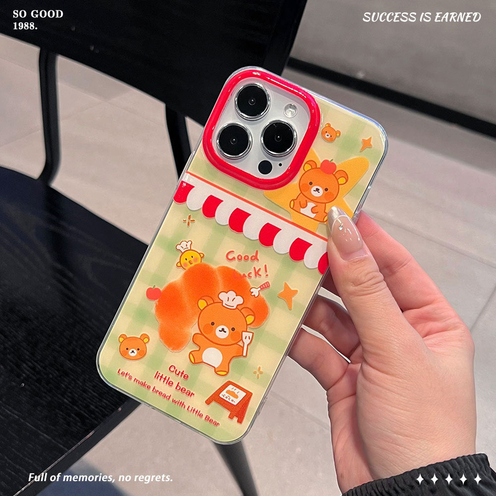 Casual green bottom rilakkuma suitable for apple 17 mobile phone case iphone16pro cute girl bear mobile phone case