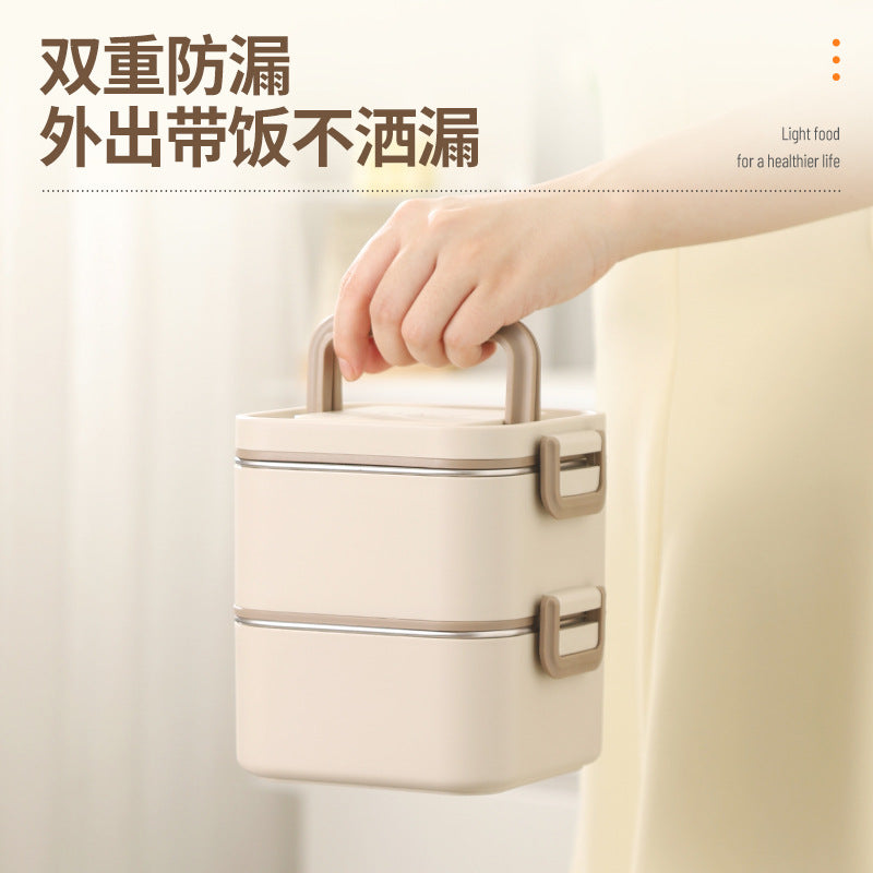 304 stainless steel thermal insulation lunch box with spoon office worker multi-layer Japanese student bento box microwave oven heating lunch box