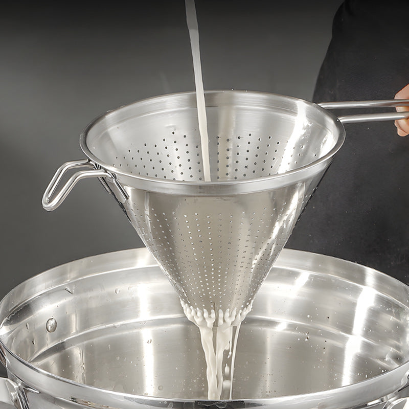 304 stainless steel long-handled funnel - household oil drainer, filter, wine pourer, coffee & soy milk residue cone - fine mesh filter