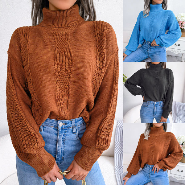 ins wind real shot autumn and winter European and American turtleneck twist lantern sleeve base sweater,  popular  women's clothing