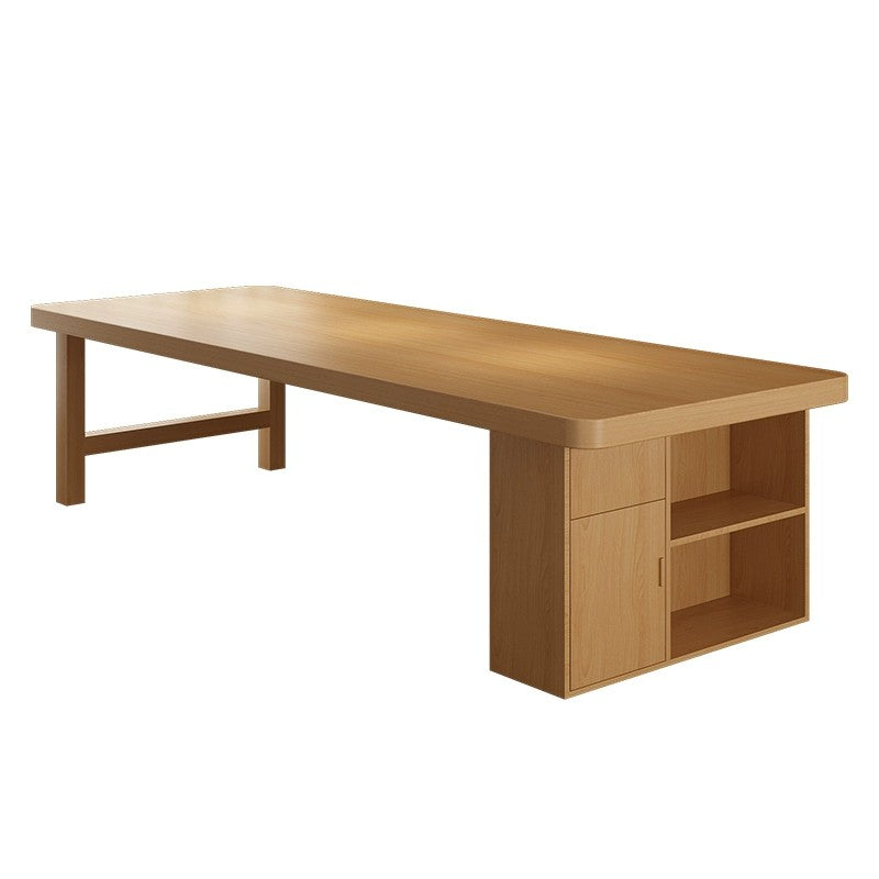 Scandinavian solid wood long table bookcase all-in-one writing table for home study table office desk workbench