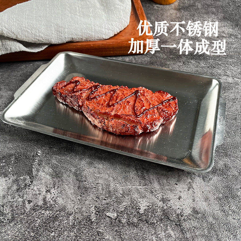 Korean style 304 stainless steel rectangular plate, korean bbq plate, serving dish, sushi plate, flat plate, tray, barbecue plate