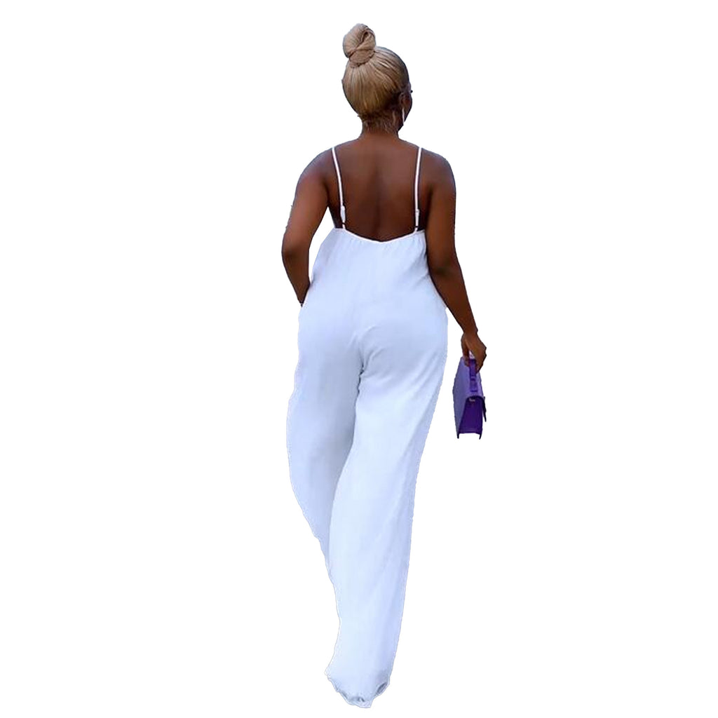 S10573 Hot Sale, European and American, Sexy, Solid Color Wide Leg Casual Suspender Jumpsuit