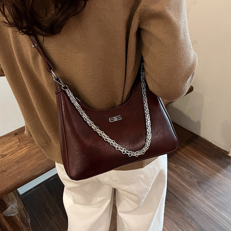 High sense popular underarm bag women's 2025 chain fashion burst pattern shoulder bag high sense casual messenger